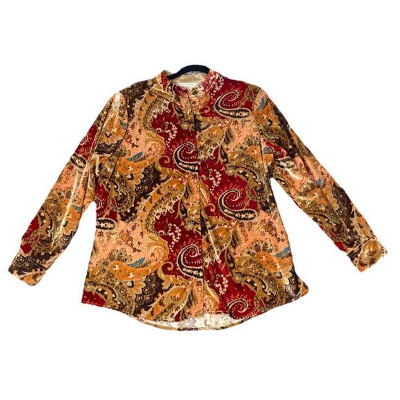 Soft Surroundings Large Button Up Top Blouse Montaigne Paisley Burnout Velvet - Picture 1 of 8